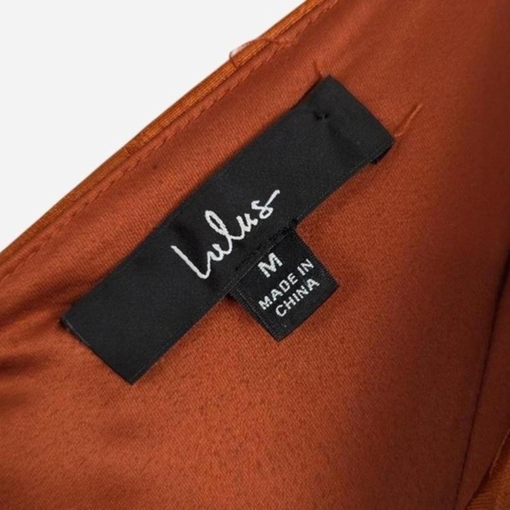 Lulus Simply Dreamy Rust Orange Satin Jacquard Maxi Dress Size Medium - Picture 8 of 8